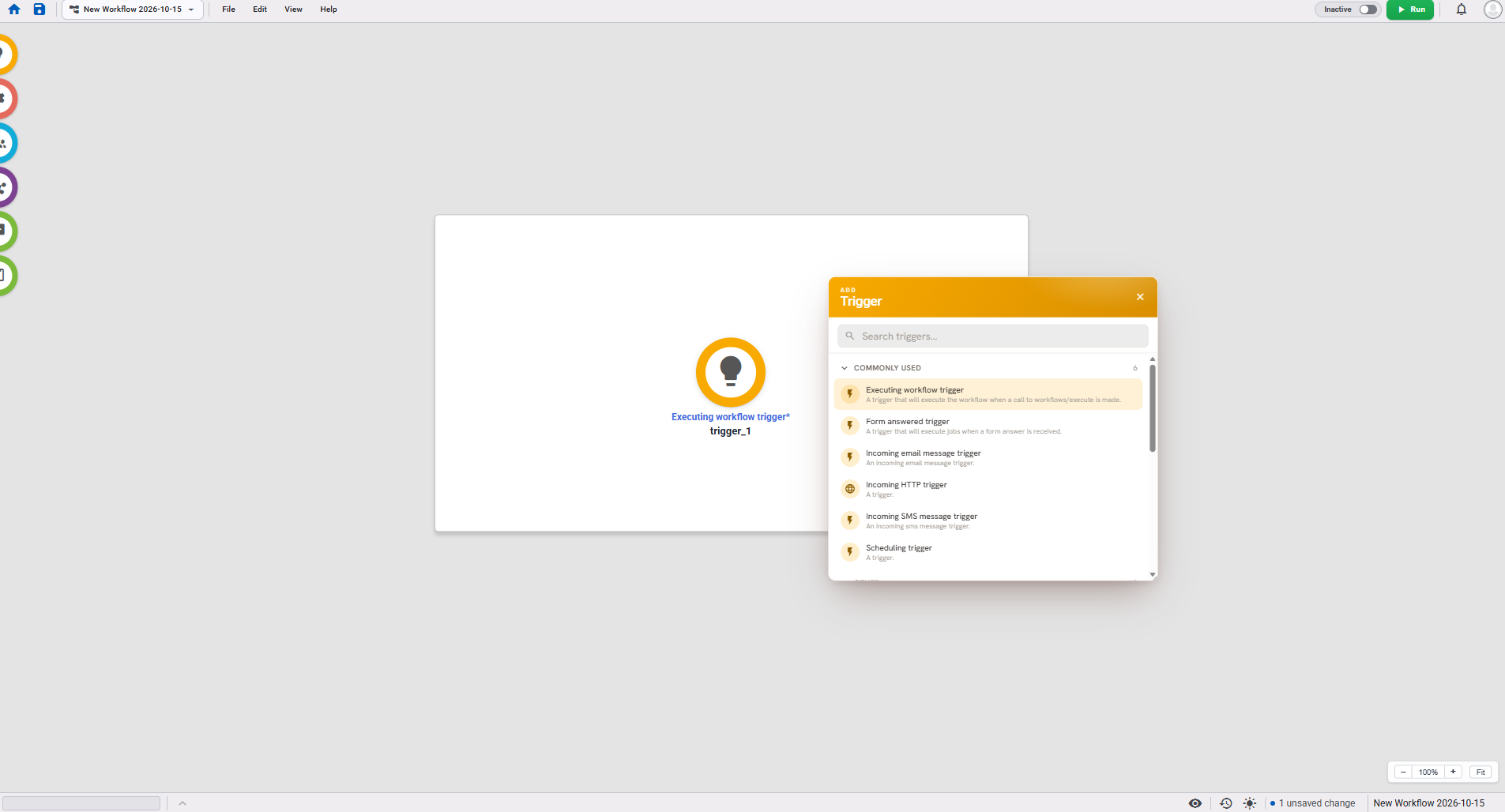 Workflow Builder with an Executing workflow trigger