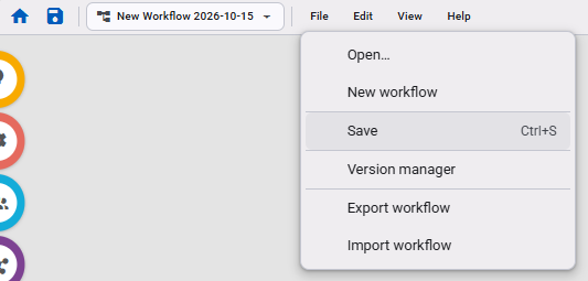 Save the workflow from the File menu