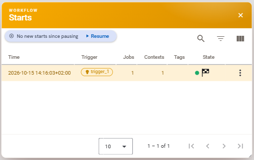 Workflow Starts lists the run that was just started