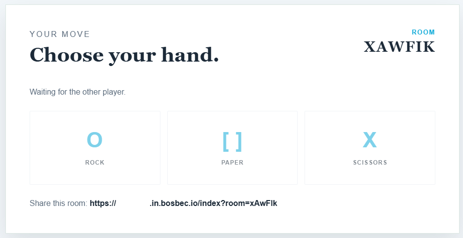 Rock Paper Scissors gameplay screen with the player hand selection cards